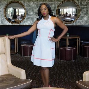 Backless pink/white dress with pink embroidery